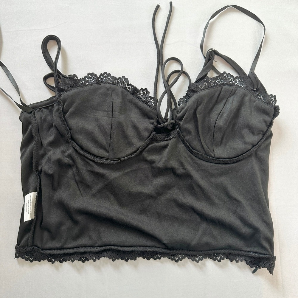 Selfie Leslie Lace Bustier Crop Top Medium‎ Black Floral Milkmaid Dark Romantic - Picture 5 of 9